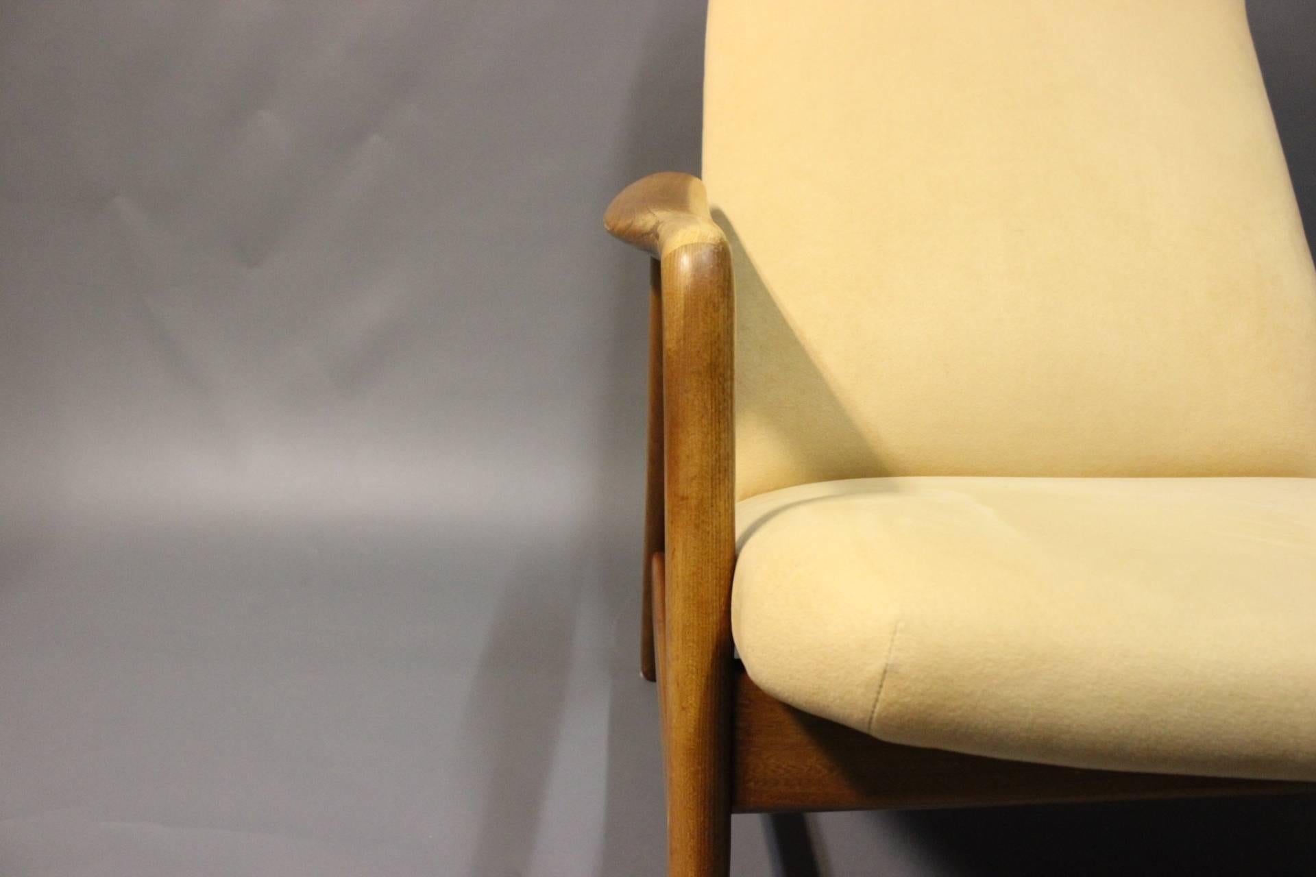Suede Alf Svensson Highback Reclining Lounge Chair Manufactured by Fritz Hansen, 1957