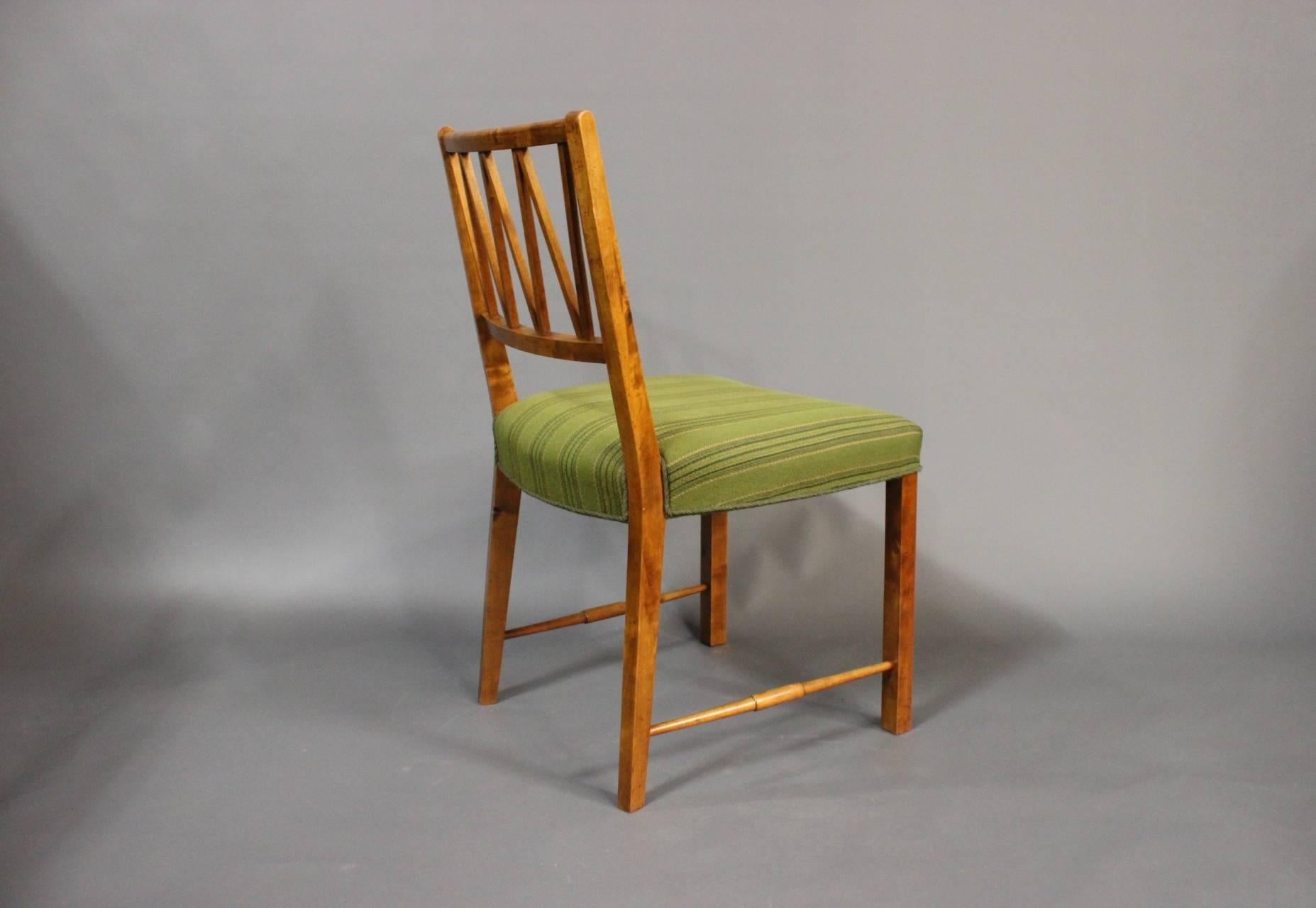 Fabric Set of Six Dining Room Chairs in Walnut by a Danish Cabinetmaker, circa 1940