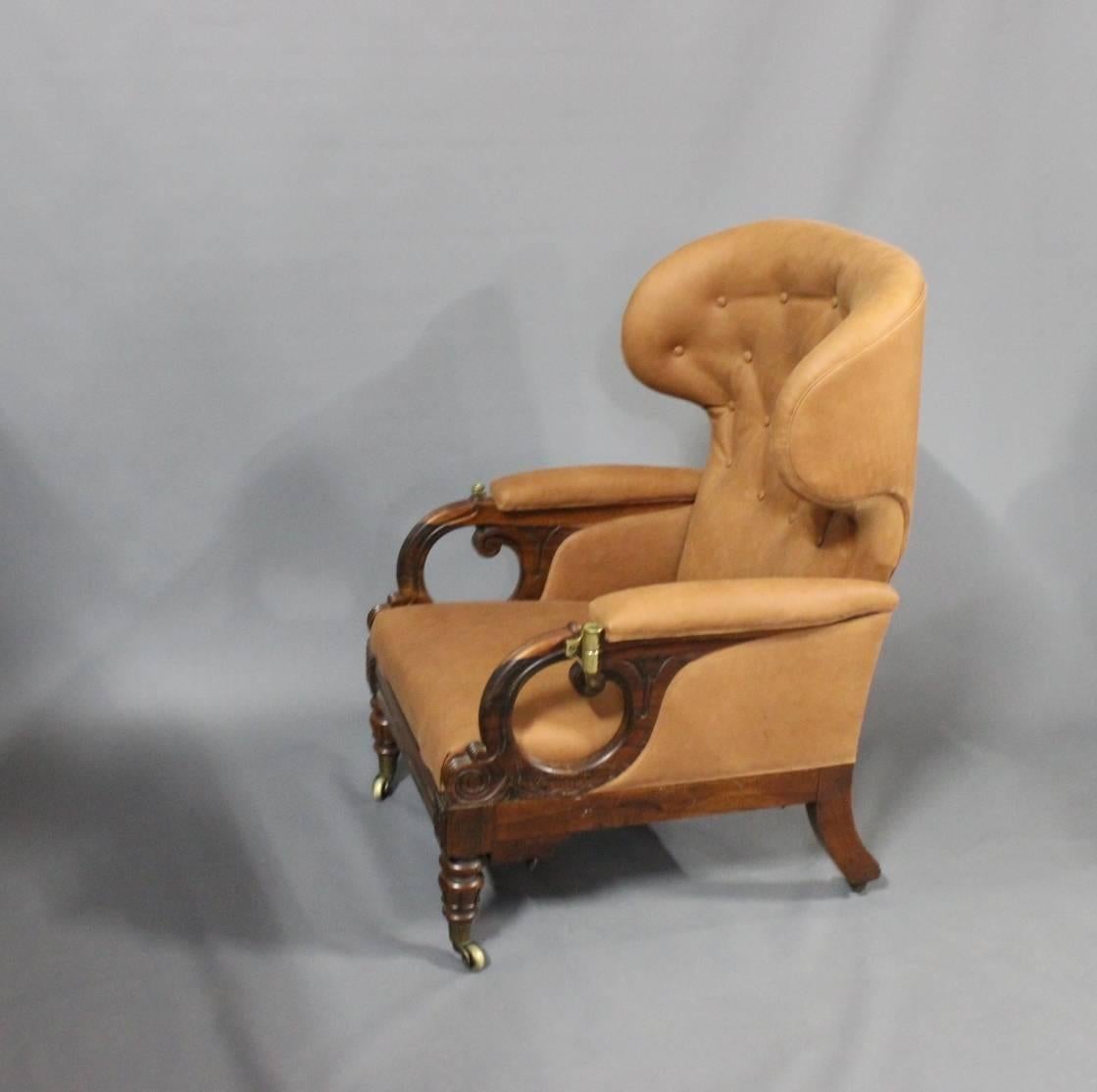 English William IV Open Lounge Chair with Reclining Back by George Minter, circa 1830