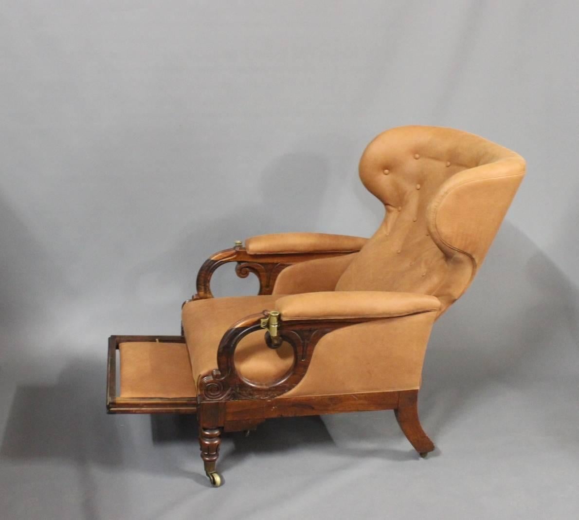 William IV Open Lounge Chair with Reclining Back by George Minter, circa 1830 In Good Condition In Lejre, DK