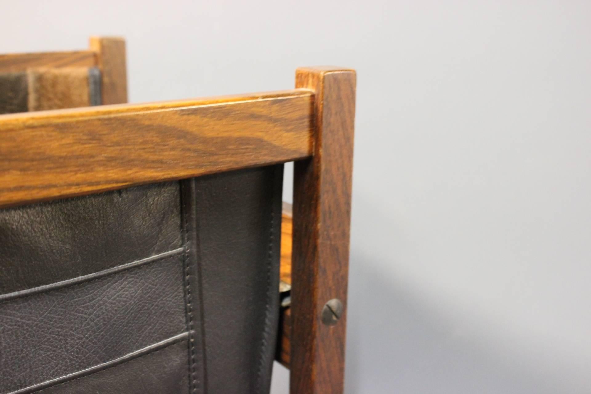 Danish Newspaper Holder in Rosewood and Black Leather, 1960s