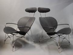 Ein Paar schwarze Loungesessel von Yamakawa Contemporary Rattan:: 1980er Jahre