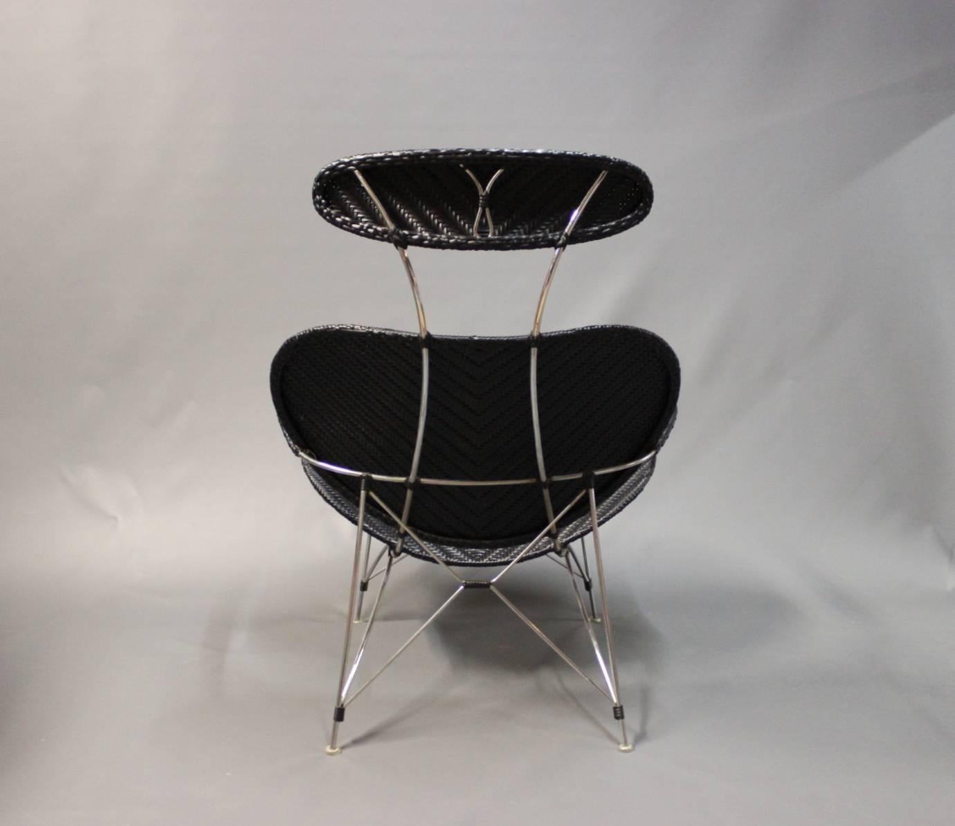 Pair of Black Lounge Chairs by Yamakawa Contemporary Rattan, 1980s In Good Condition In Lejre, DK