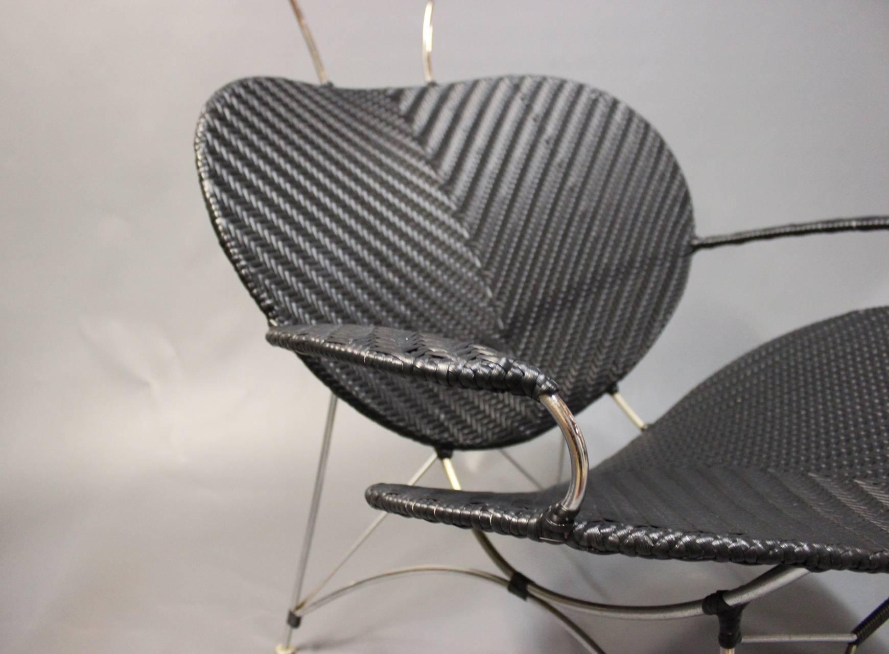 Late 20th Century Pair of Black Lounge Chairs by Yamakawa Contemporary Rattan, 1980s