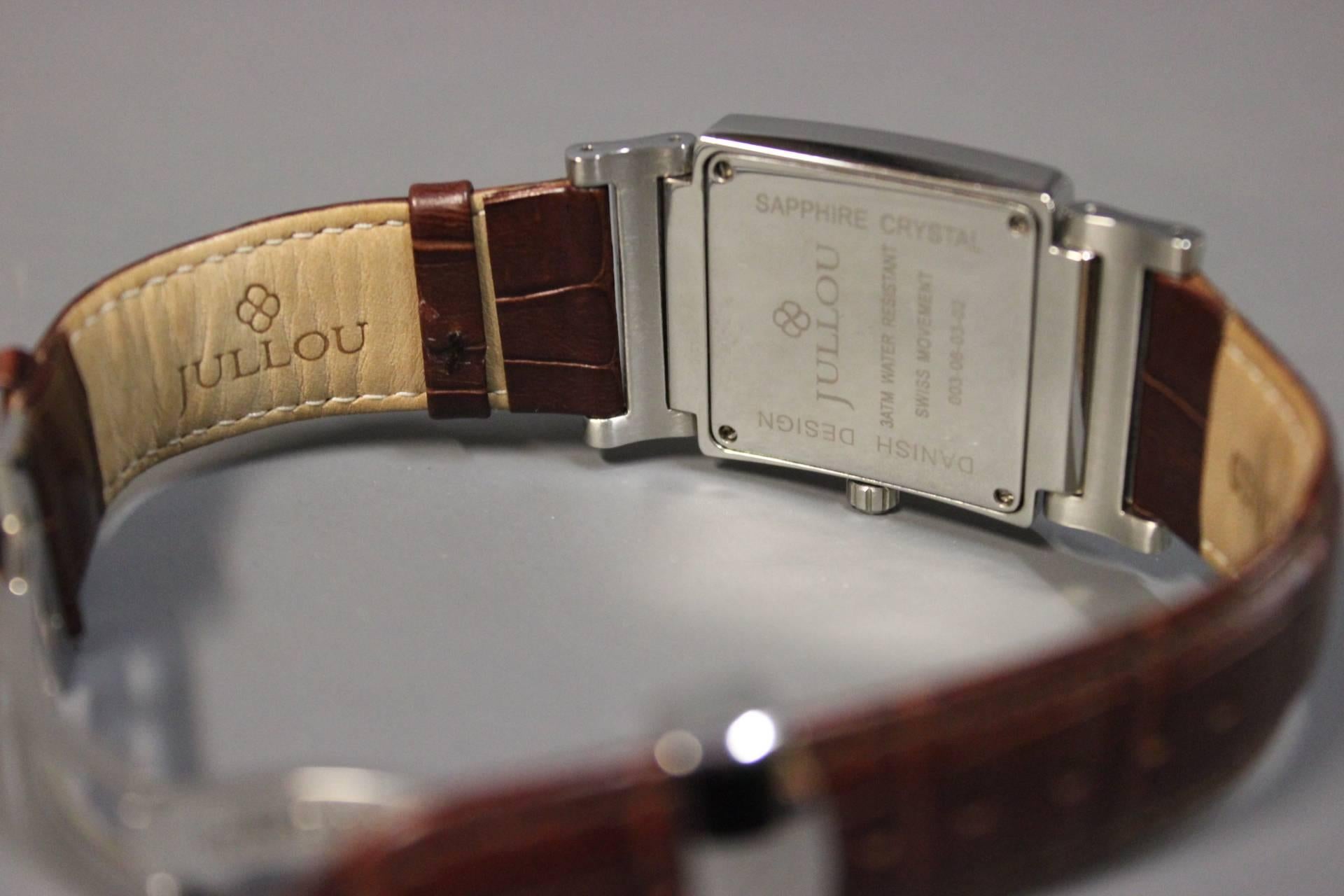 Steel Jullou Men's Wristwatch of Danish Design Embodied with Diamonds