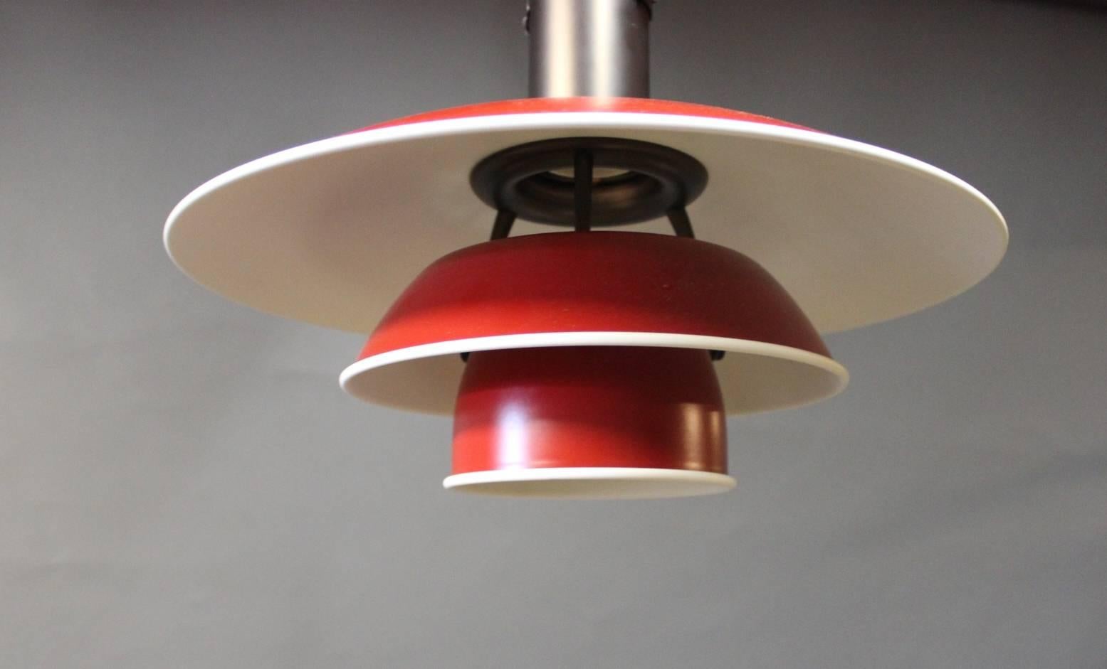 Scandinavian Modern PH3½-3 Pendant in Red and White by Poul Henningsen and Louis Poulsen, 2014