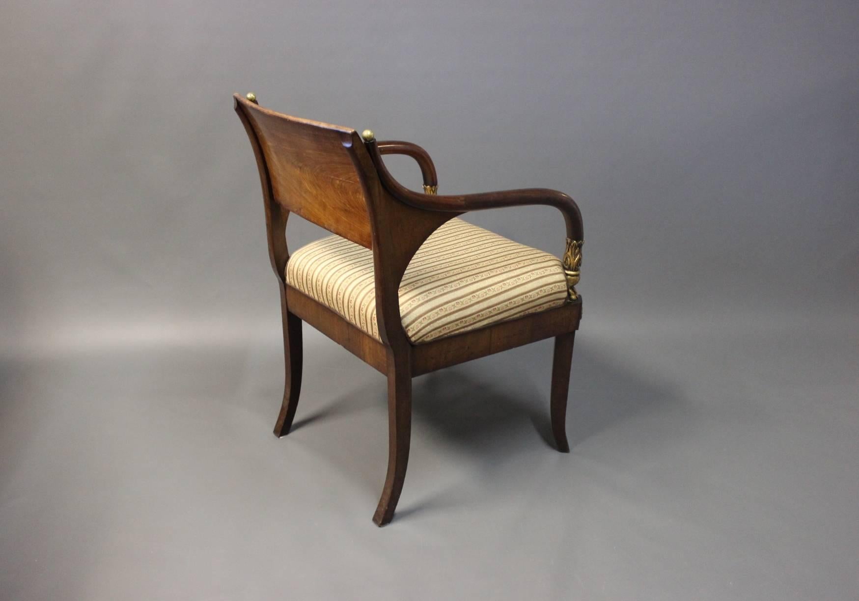 Other Armchair in Polished Mahogany Decorated with Brass and Leaf Gold, 1830