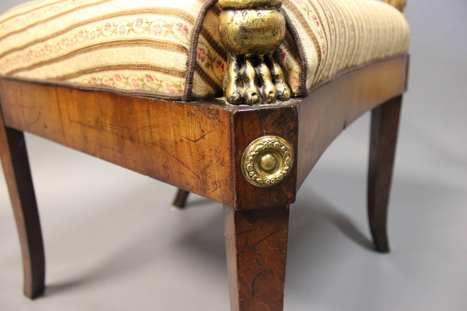 Armchair in Polished Mahogany Decorated with Brass and Leaf Gold, 1830 2