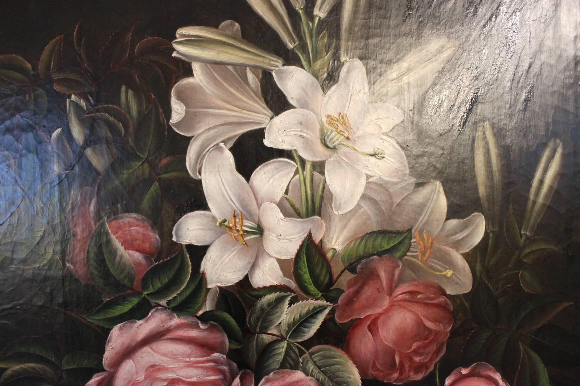 Other Oil Painting of Peonies and Lilies with a Gilded Frame, I.L.Jensen School, 1880