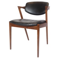 Dining Chair Model 42 Made In Teak & Black Leather By Kai Kristiansen From 1960s