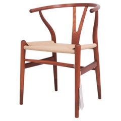 Set Of Four Wishbone Chairs Model CH24 In Mahogany & Wicker By Hans J. Wegner