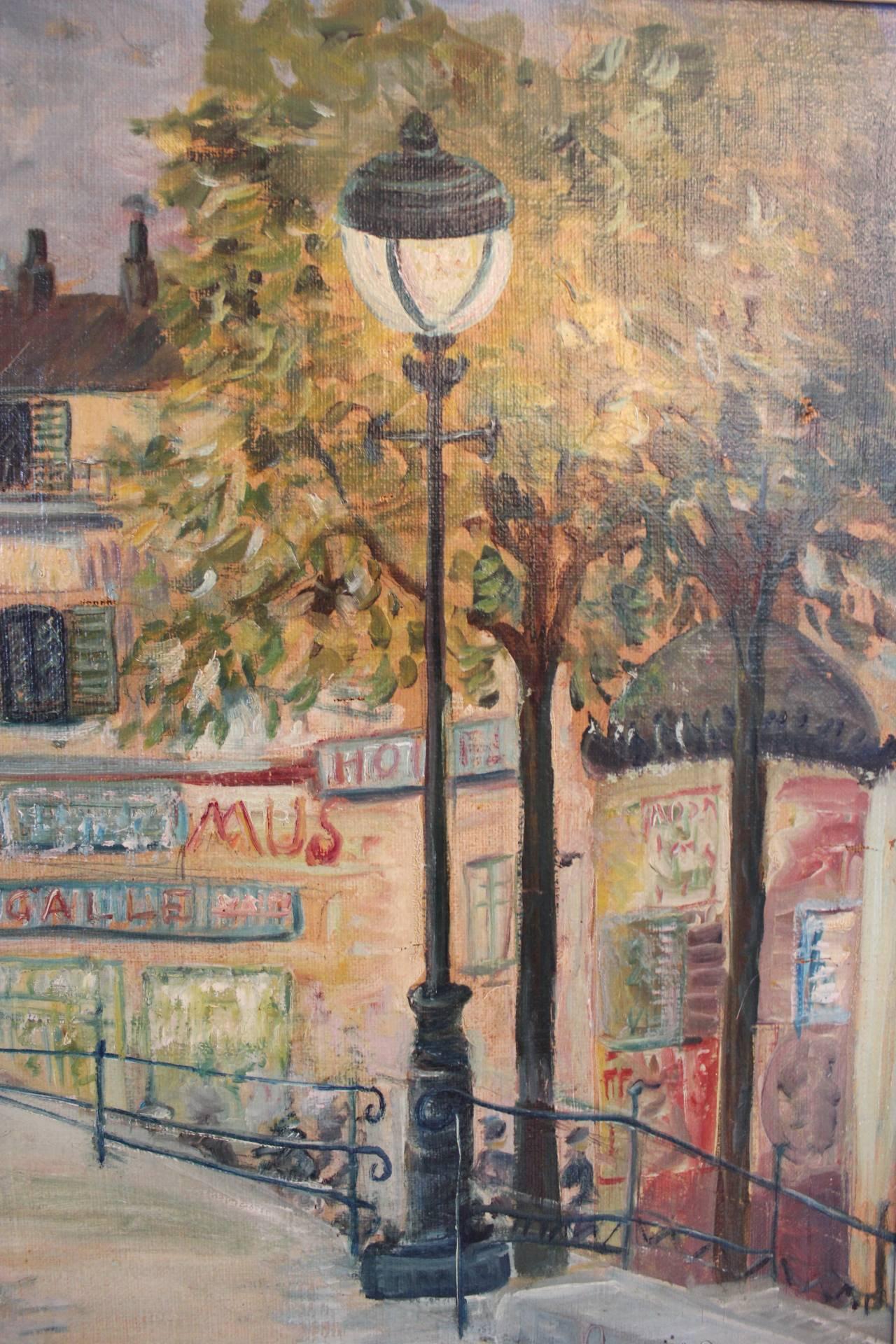 French Oil Painting of the Streets of Paris, Signed J. Warius, 1930s