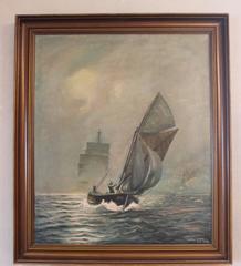 Marine Oil Painting Signed K.F., 1938