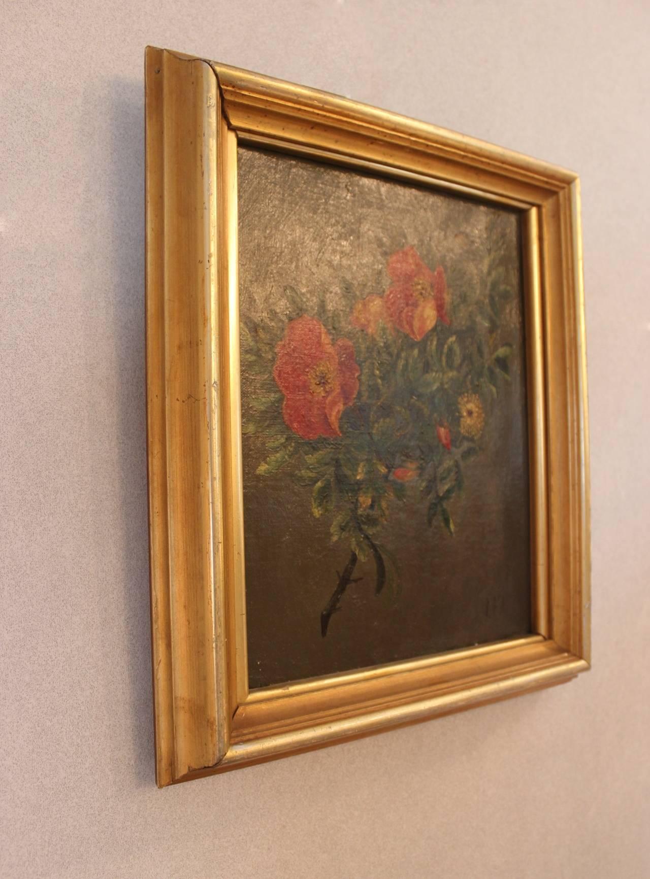 Danish Small Oil Painting with Beautiful Floral Motif, 1890