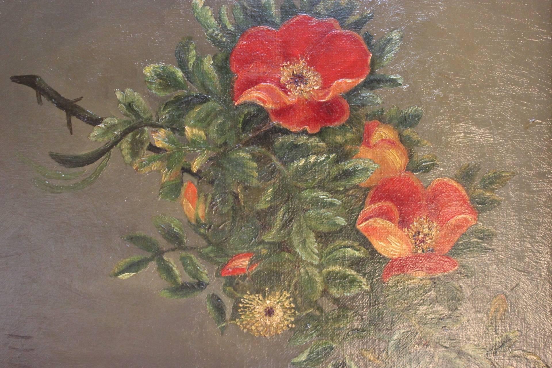 Small Oil Painting with Beautiful Floral Motif, 1890 In Good Condition In Lejre, DK