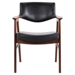 Erik Kirkegaard Model 43 Armchair in Rosewood and Black Leather for Høng Stolefa