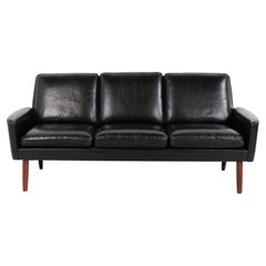 Vintage Three Seater Sofa in Black Leather Danish Design from the 1960s