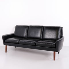 Vintage Three Seater Sofa in Black Leather Danish Design from the 1960s