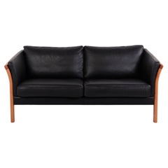 Hjort Knudsen Classic Two Seater Slatted Sofa in Black Leather and Solid Wood
