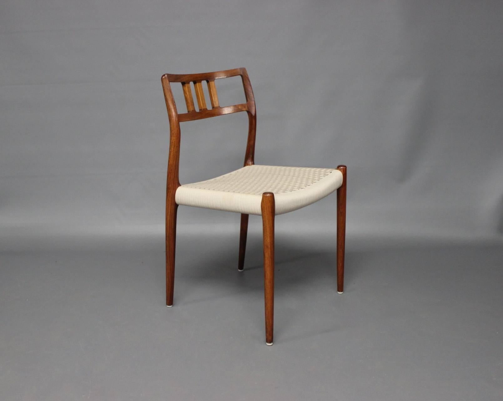 Scandinavian Modern Set of Six Dining Room Chairs, Model 79, by N.O. Moeller, 1960s