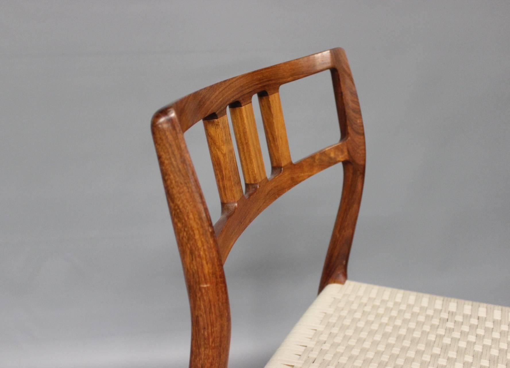 Rosewood Set of Six Dining Room Chairs, Model 79, by N.O. Moeller, 1960s