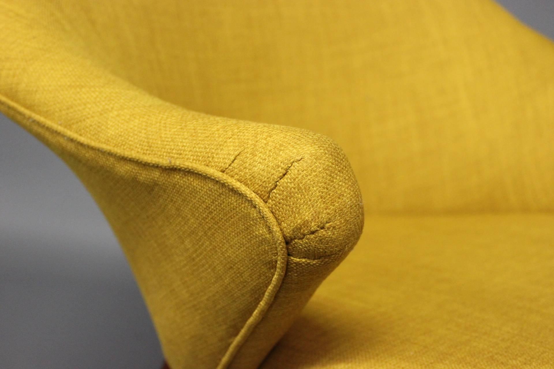 Mid-20th Century Nanna Ditzel Armchair Upholstered in Yellow Fabric and Legs of Teak, 1960s