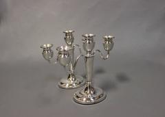 Set of Three-Armed Candlesticks in 830 Silver, with Green Felt at the Bottom