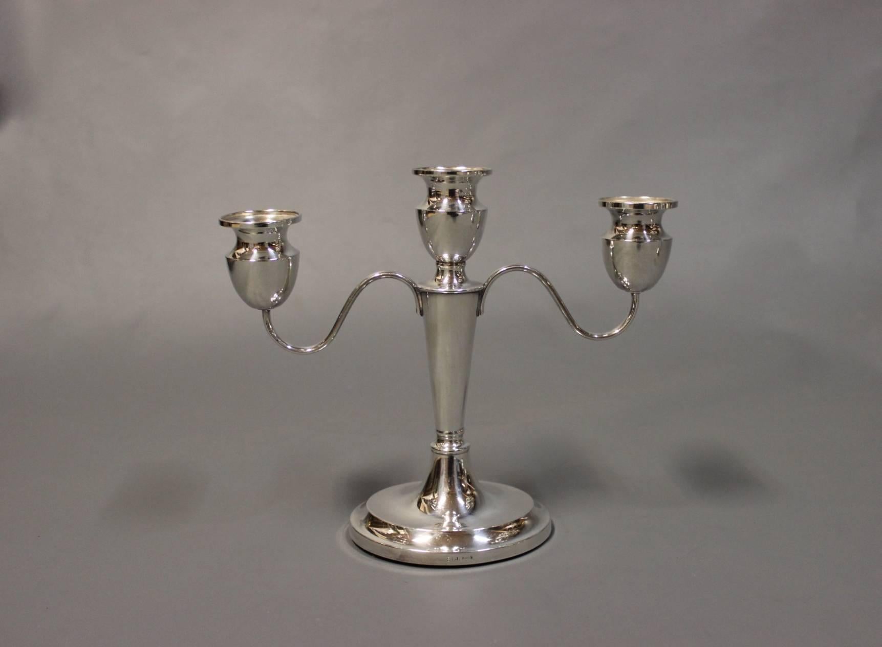 Scandinavian Modern Set of Three-Armed Candlesticks in 830 Silver, with Green Felt at the Bottom