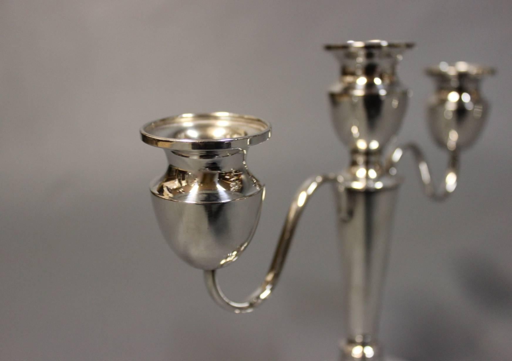 Set of Three-Armed Candlesticks in 830 Silver, with Green Felt at the Bottom In Good Condition In Lejre, DK