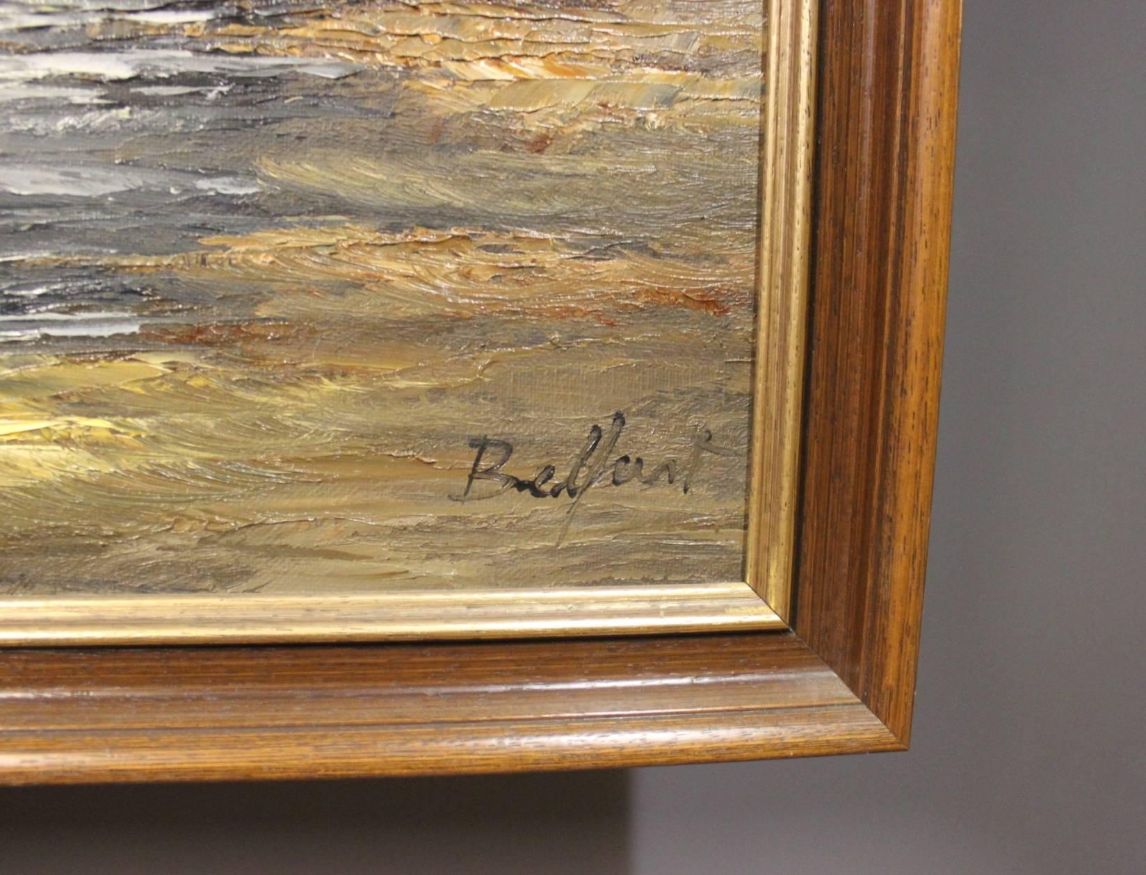 Danish Oil Painting on Canvas of Ships Out at Sea Signed Belfort, 1950s