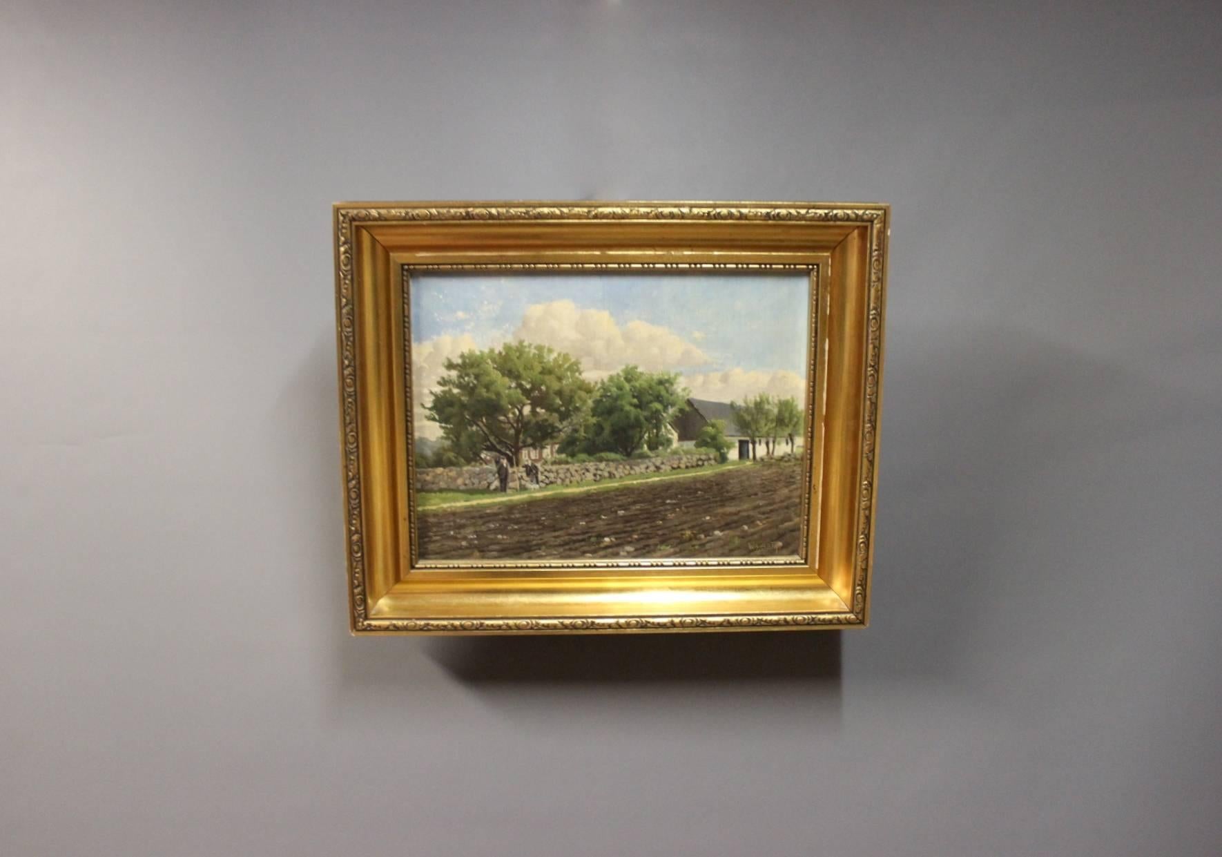 This oil painting on canvas captures the serene beauty of Denmark's countryside, showcasing the talent of the artist Niels Walseth (1914-2001). Known for his captivating landscapes, Walseth's signature on the painting adds authenticity and value to
