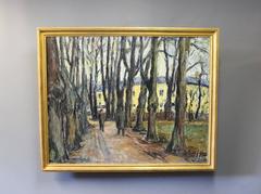 Oil Painting on Canvas in Dark Colors by Ejner Johansen from 1948