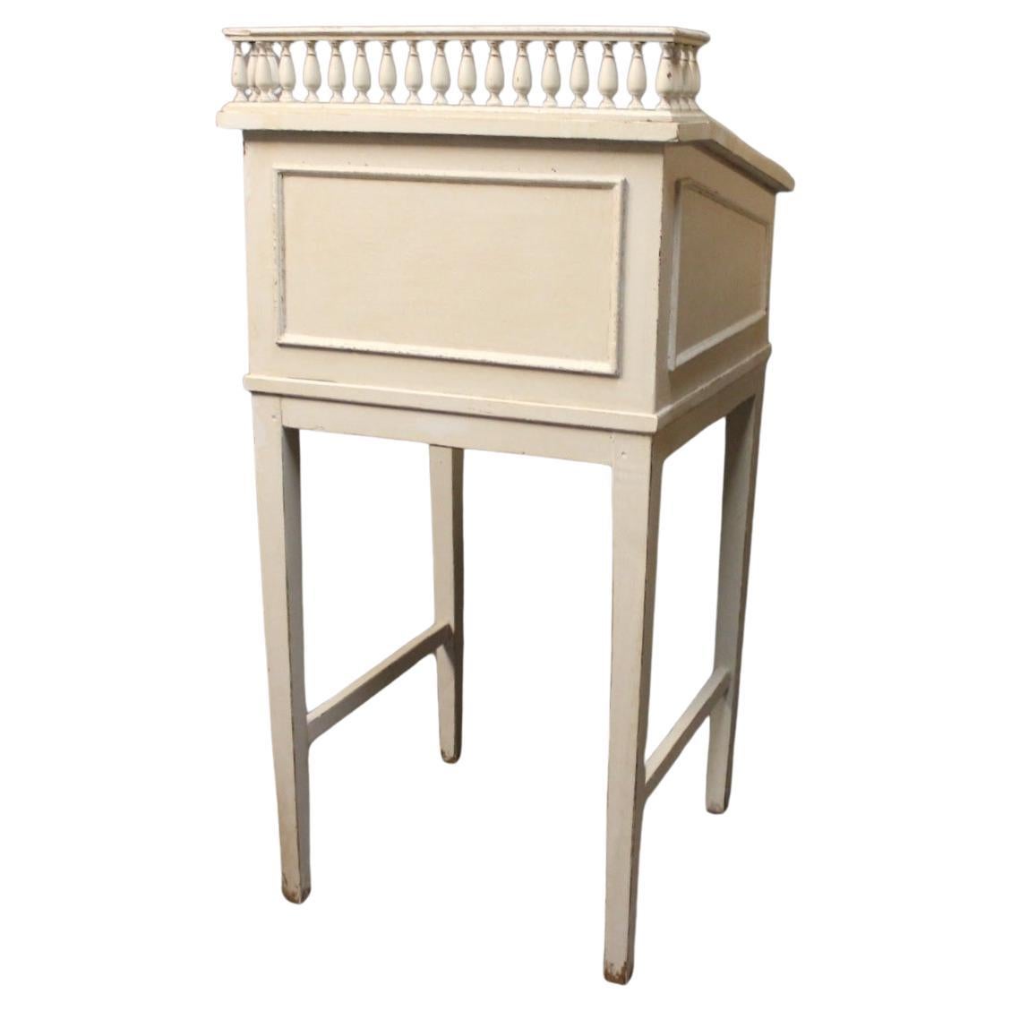 Grey painted writing desk in the style Gustavian from the 1840s. The desk is freestanding and stamped with 