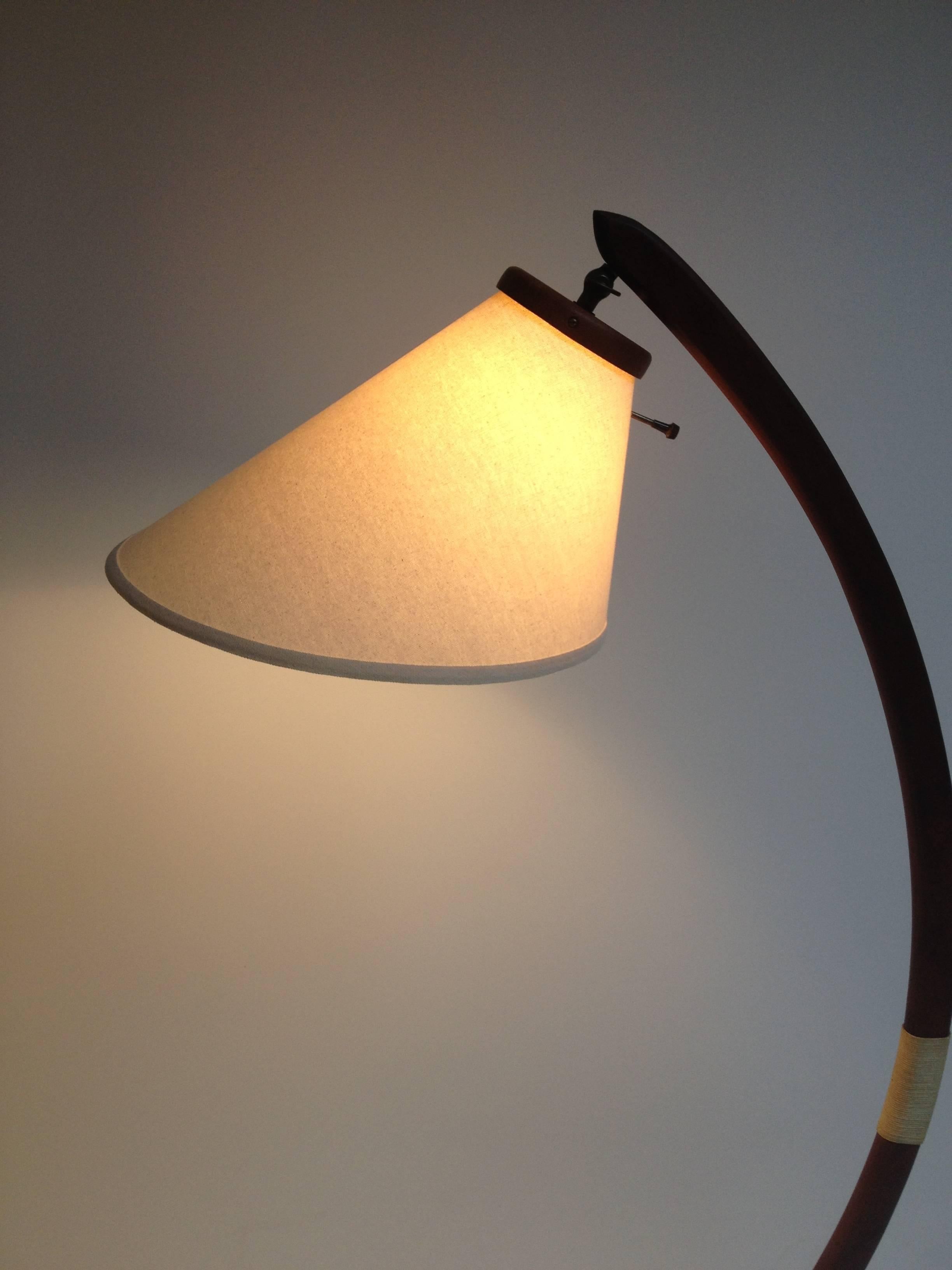 Brass Mid-Century Modern Three-Leg Teak Floor Lamp