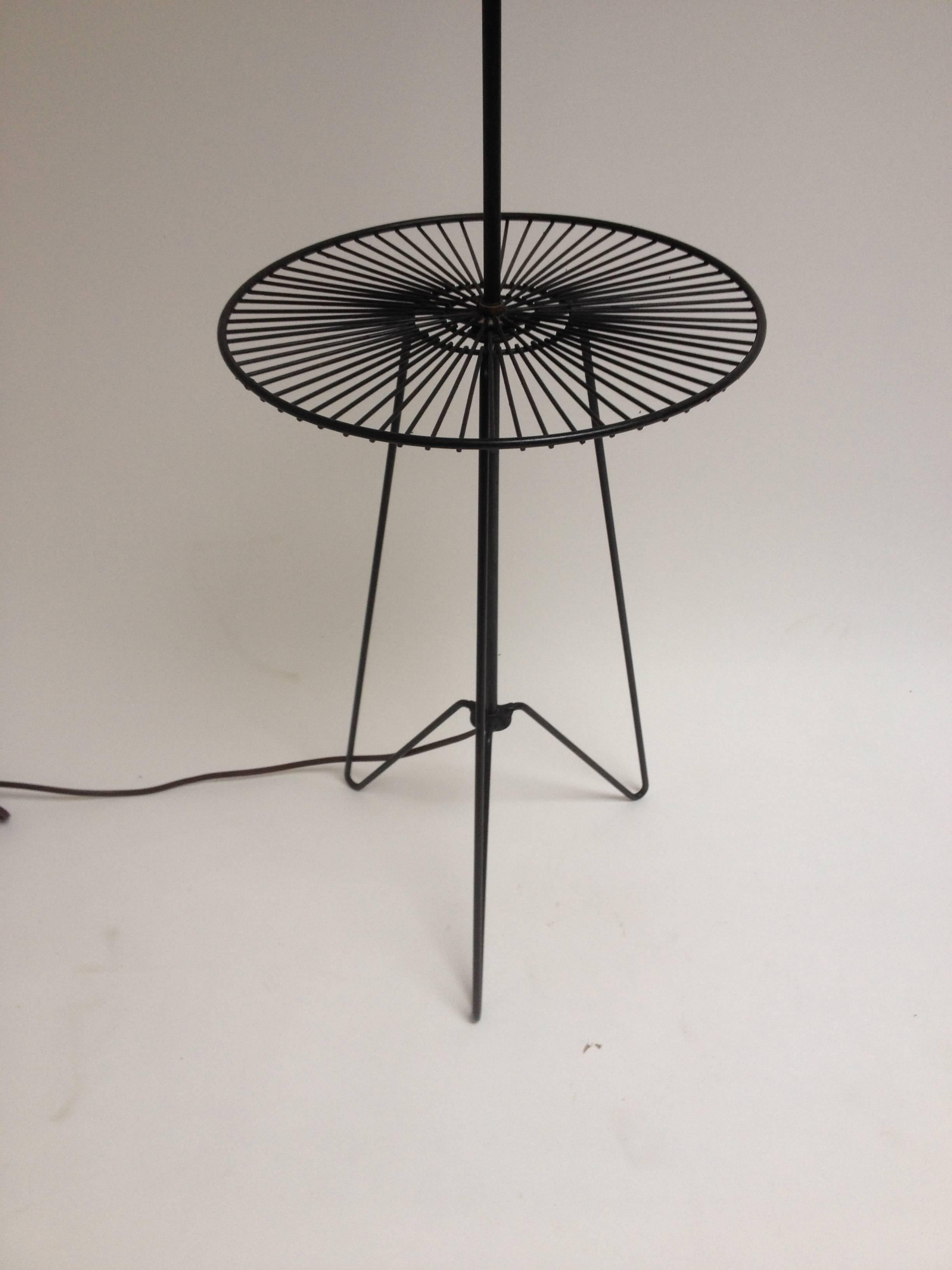 Fabulous 1950s Hairpin metal floor lamp with circular table – very good vintage condition. Made in Canada - sold without shade - a drum shade would look fabulous 