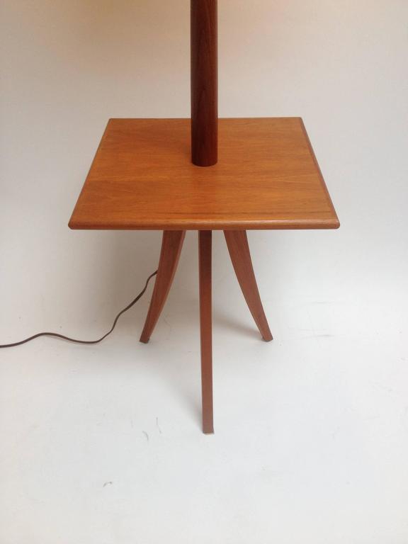 Handsome MidCentury Modern ThreeLegged Teak Floor Lamp with Table at
