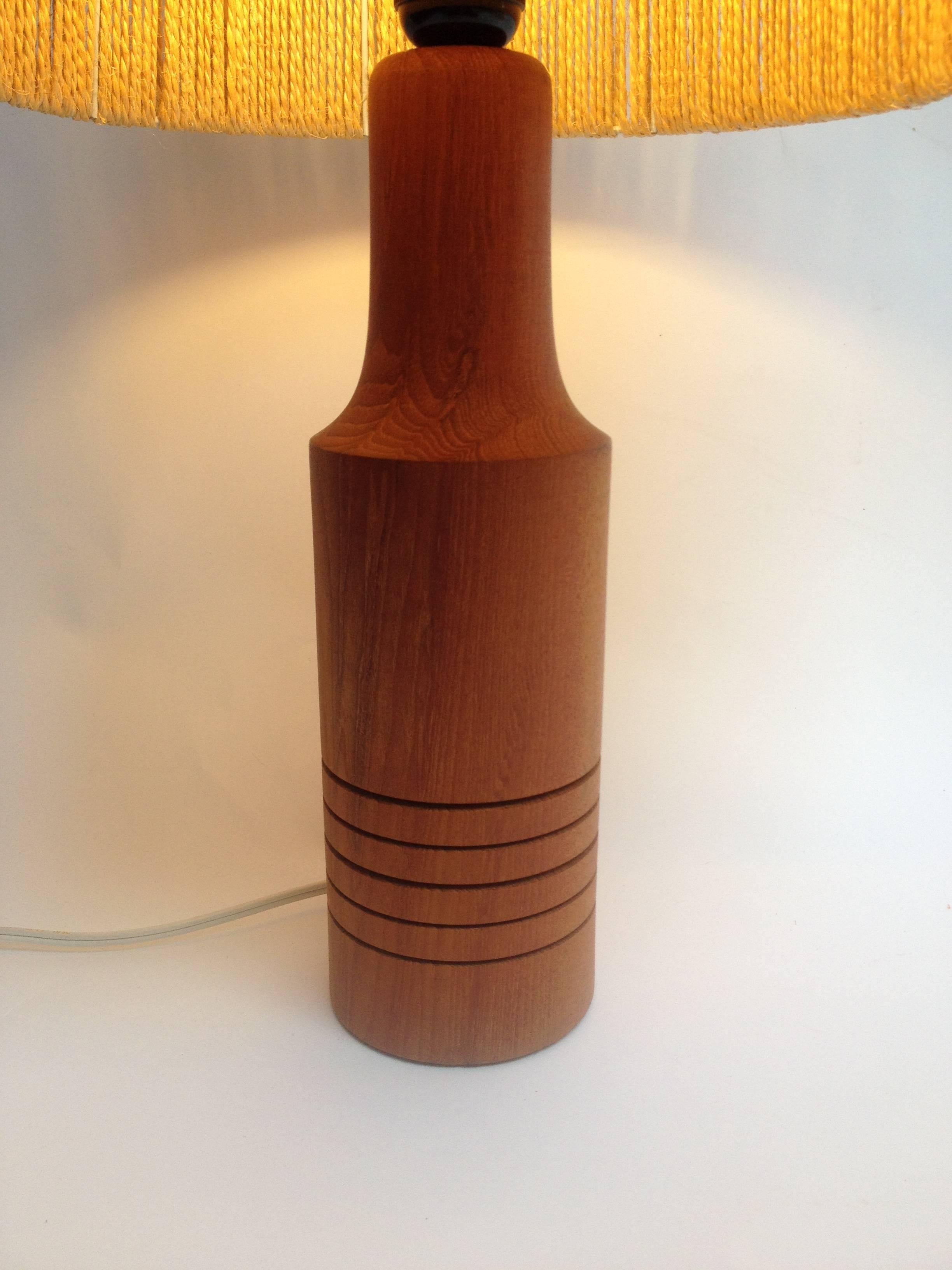 Danish 1960s Teak and Rope Table Lamp, Made in Denmark For Sale