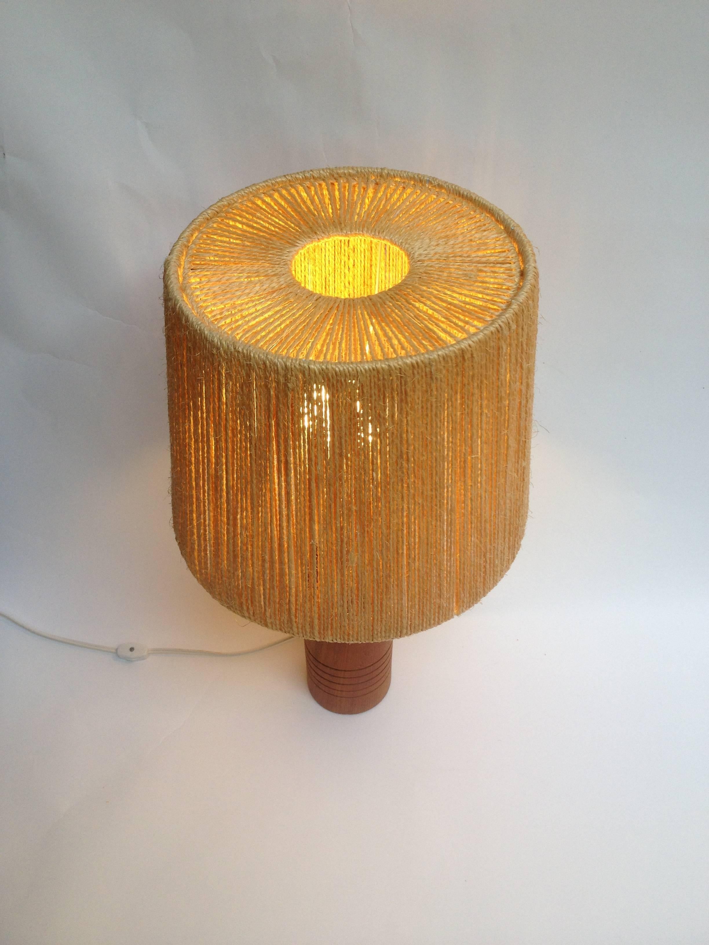 Mid-20th Century 1960s Teak and Rope Table Lamp, Made in Denmark For Sale