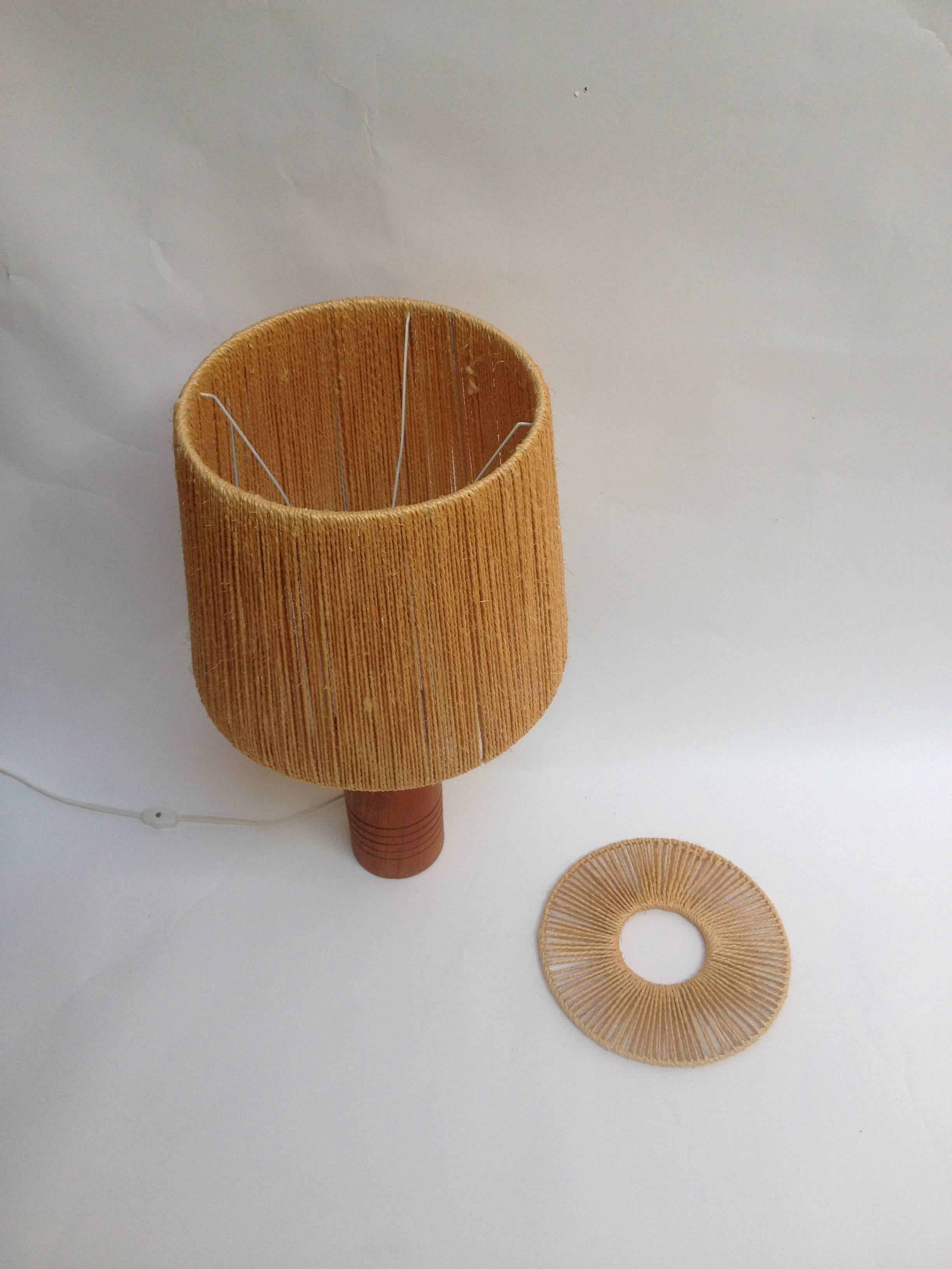 1960s Teak and Rope Table Lamp, Made in Denmark For Sale 1
