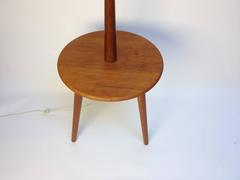 Fabulous 1960s Solid Teak Three Legged Floor Lamp with Table