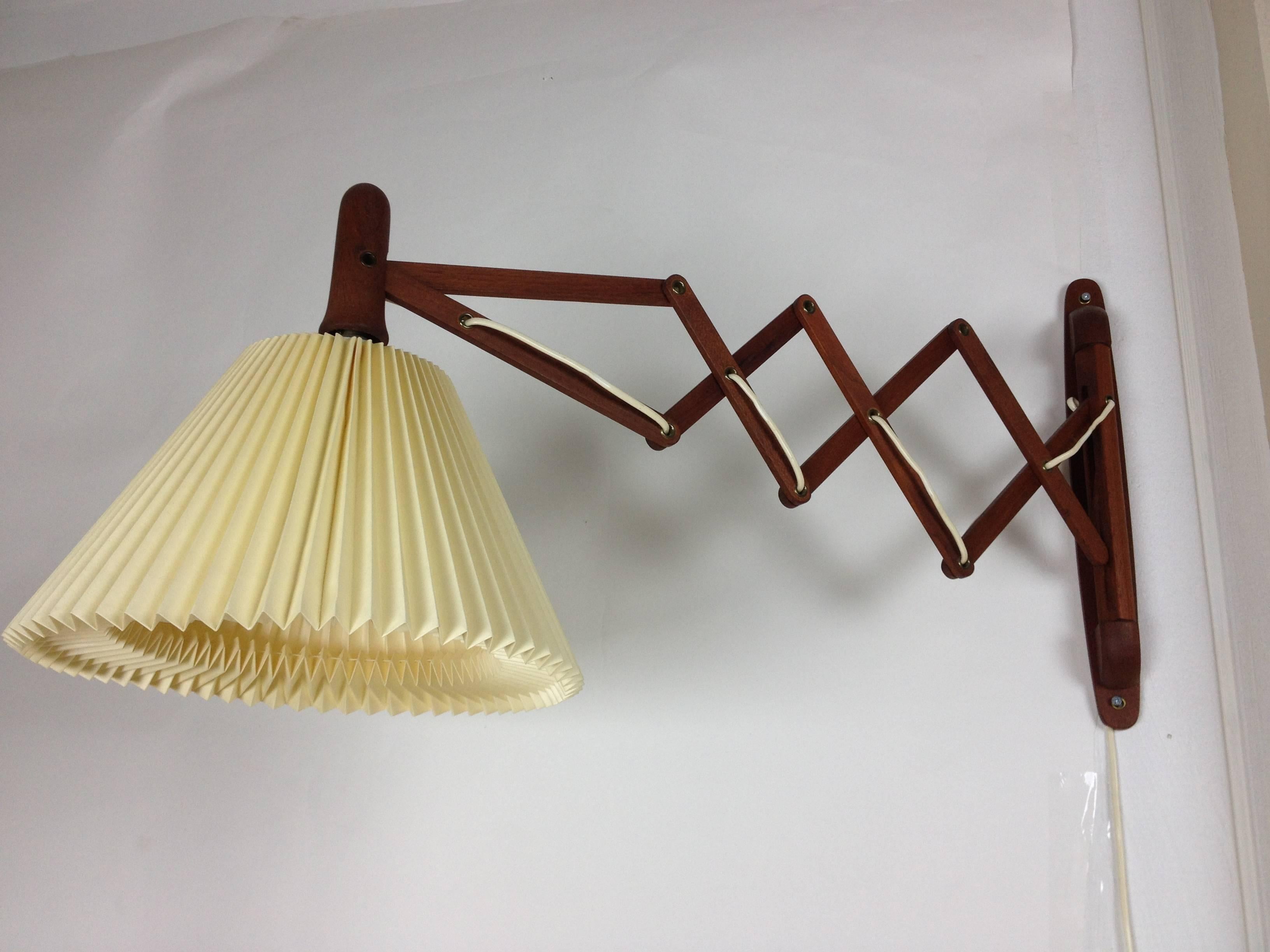 Paper 1960s Danish Modern Teak Accordion Wall Light with Kaare Klint Pleated Shade