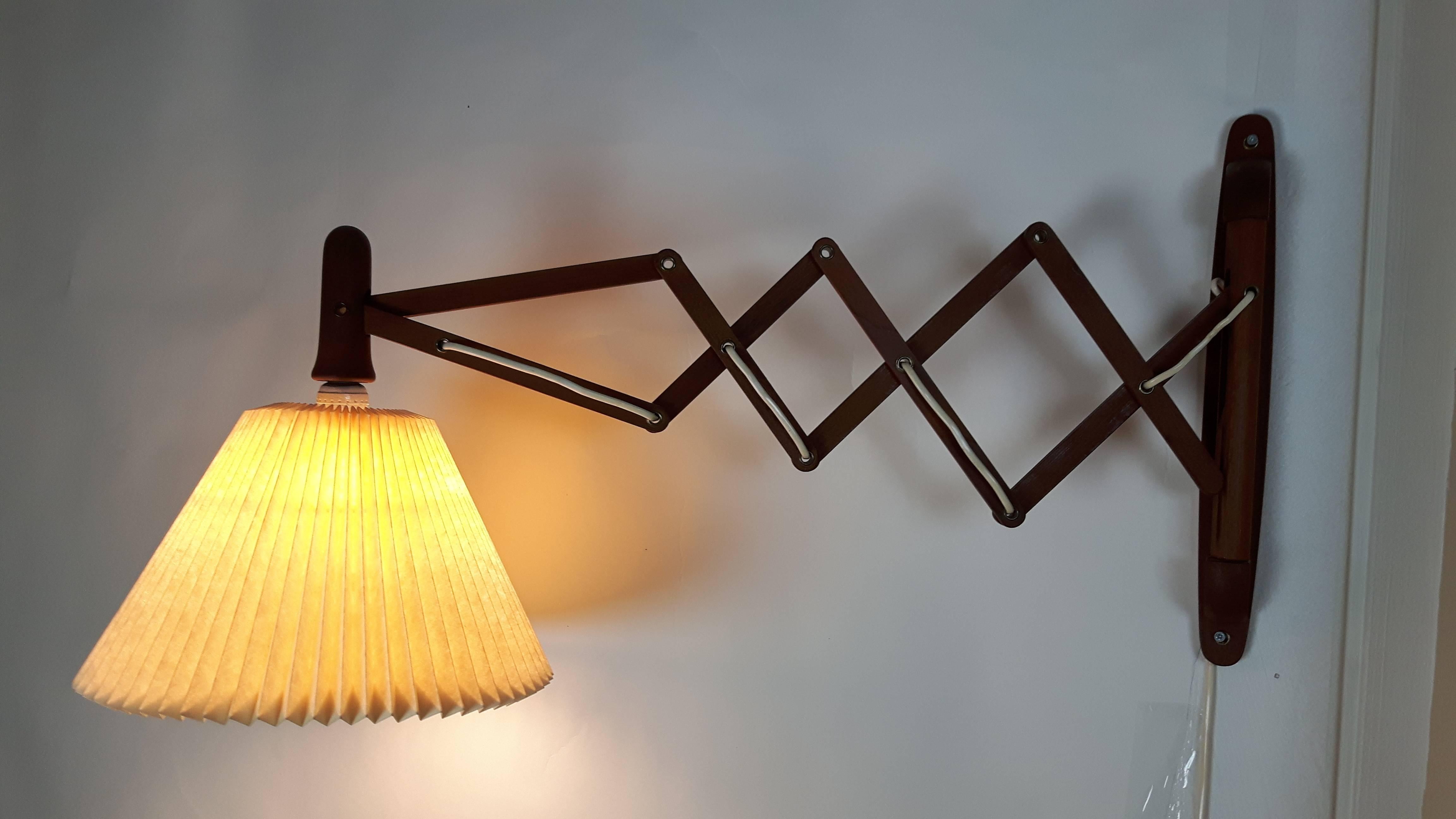 1960s Danish Modern Teak Accordion Wall Light with Kaare Klint Pleated Shade 2
