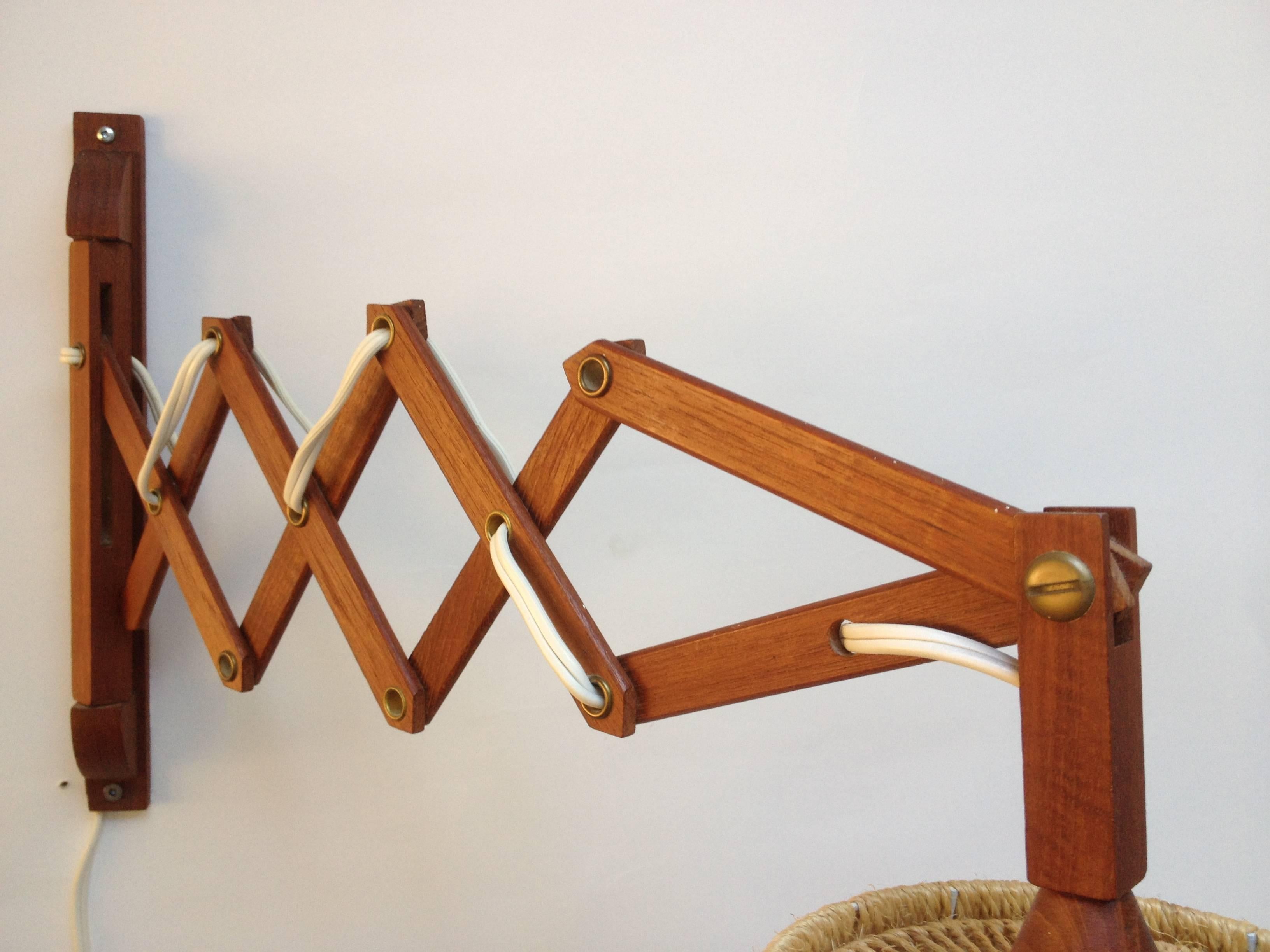 Mid-Century Modern Gorgeous Danish Mid-Century Extendable Teak and Jute Wall Light