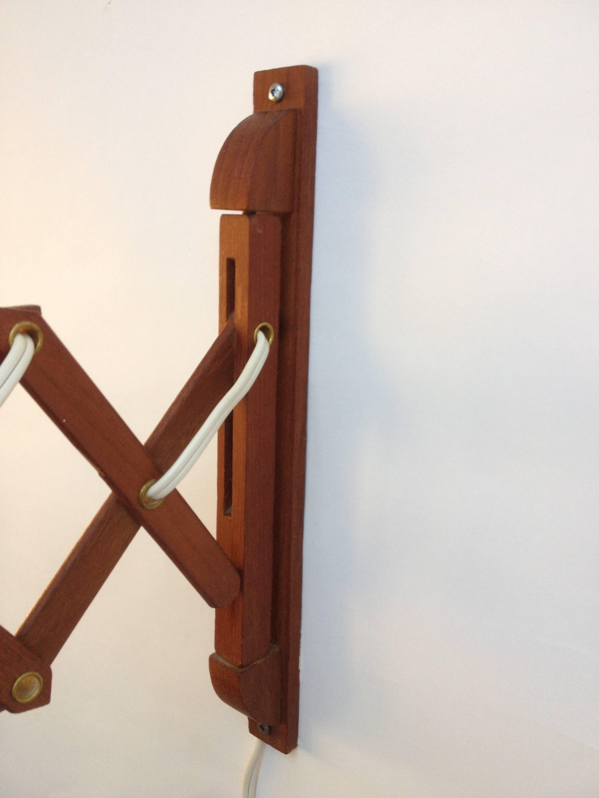 Rope Gorgeous Danish Mid-Century Extendable Teak and Jute Wall Light
