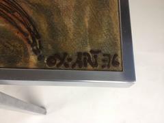 Incredible Rare Danish Modern Ox Art Tile & Metal Coffee Table, Dyrlund, Signed