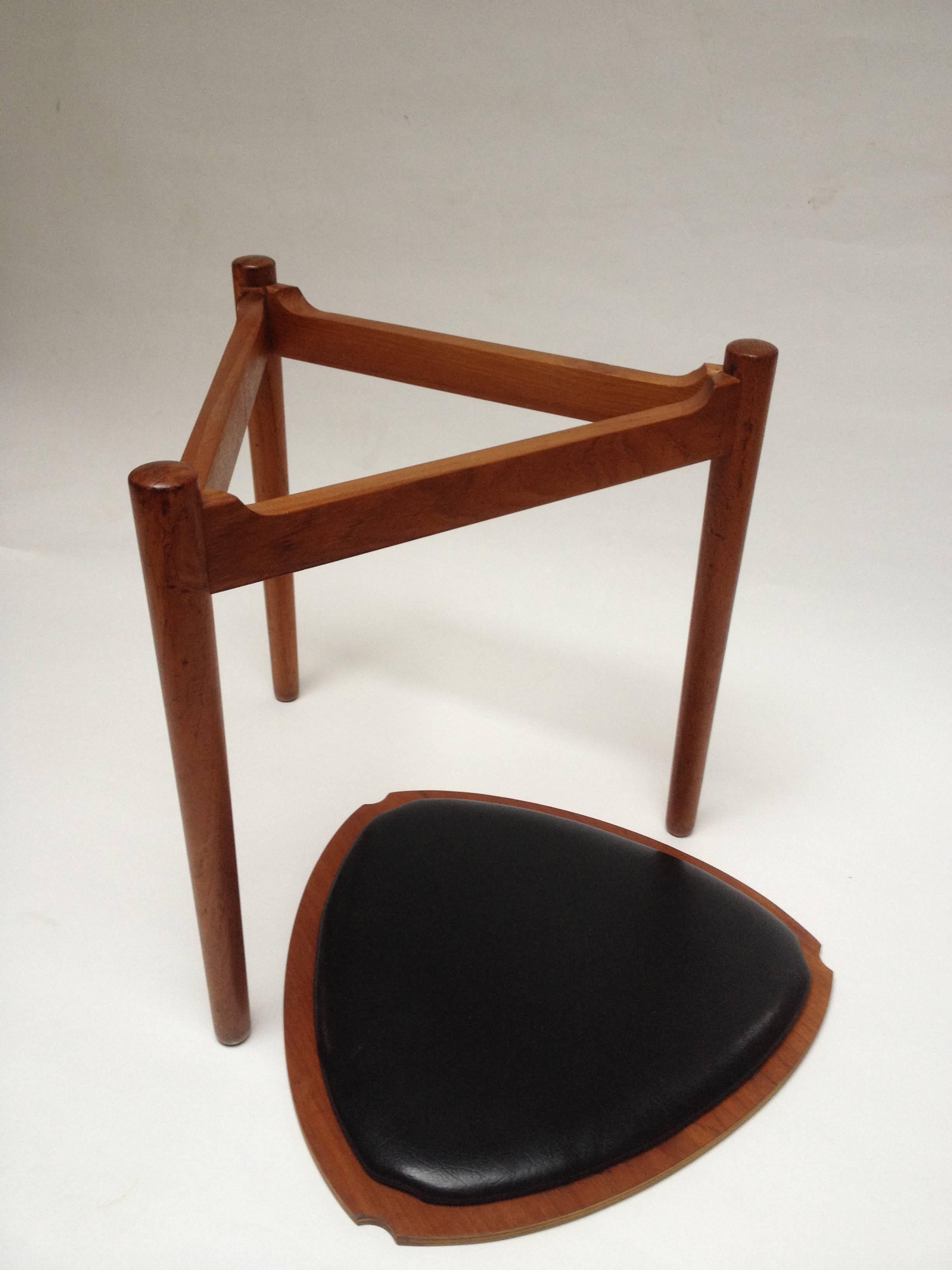Rare 1950s Hans Olsen Teak Reversible Three Legged Stool and Side Table, Denmark For Sale 2