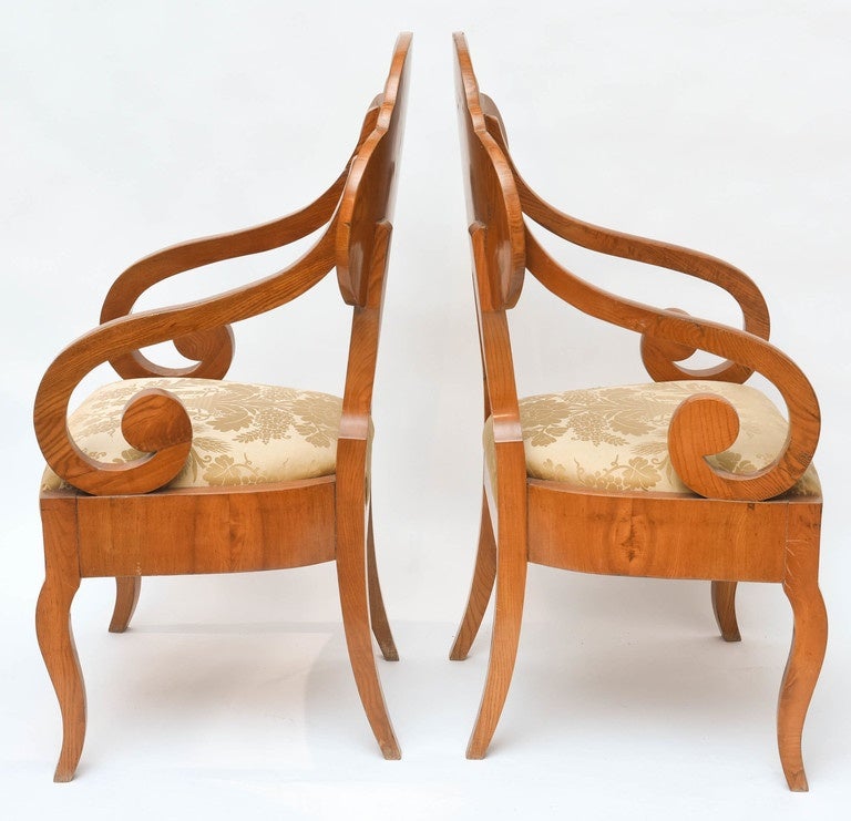 Wood Superb Pair of Biedermeier Armchairs