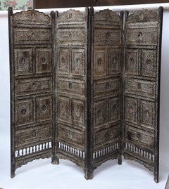 Antique Outstanding Four-Panel Indian Mughal Inspired Portrait Screen