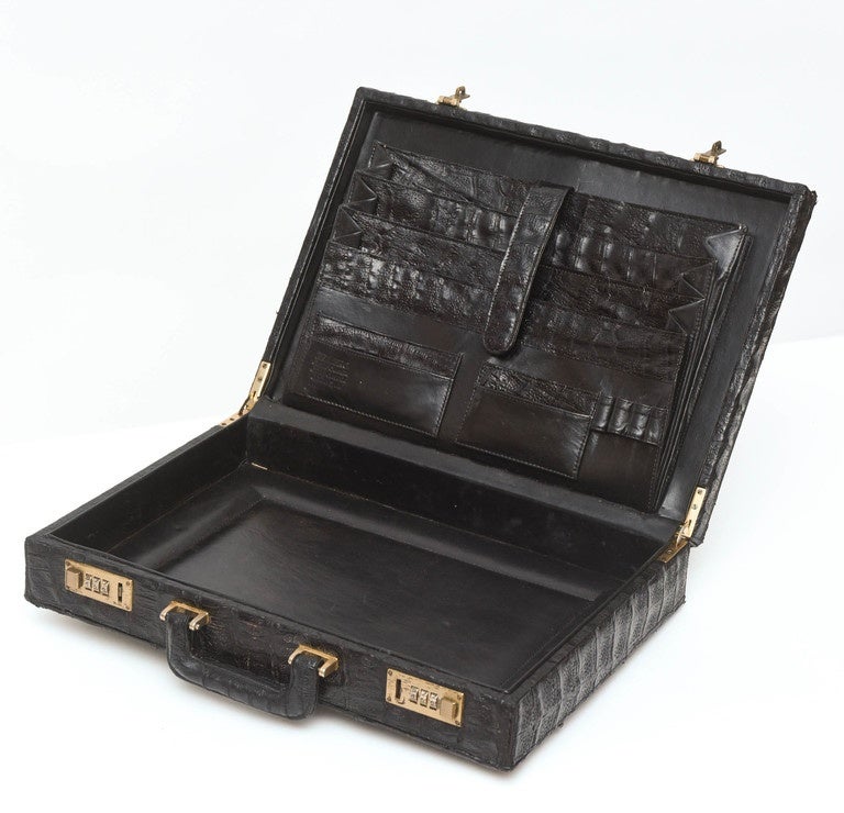 Hand-Crafted Vintage Caiman Crocodile Briefcase