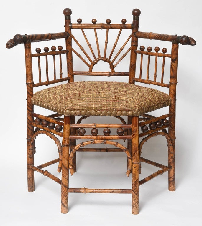 Burnished Superb 19th Century English Burnt Bamboo Rare and Elaborate Armchair